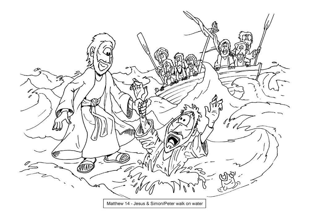 Jesus Calls Walks on Water with Peter Coloring Pages