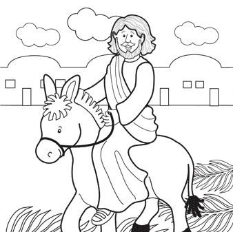 Jesus riding donkey coloring page