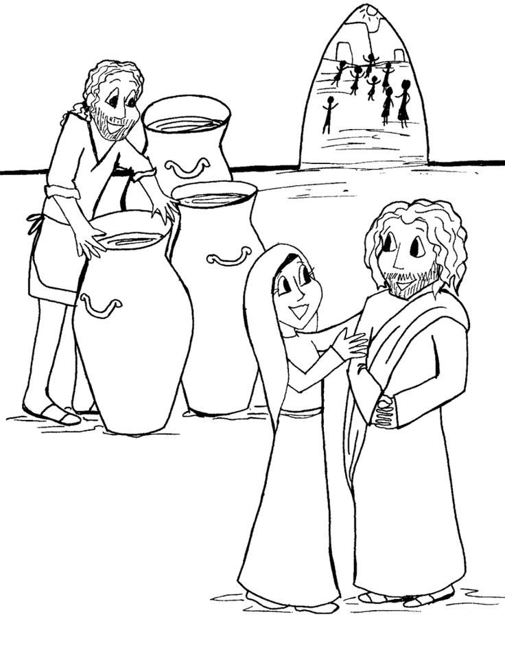 jesus turns water into wine, bible coloring pages