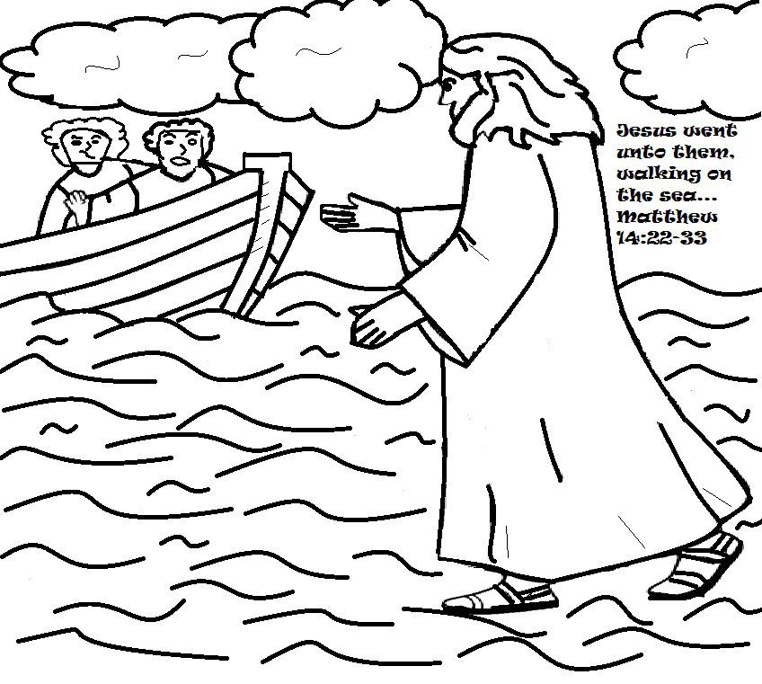 jesus walks on water bible coloring pages
