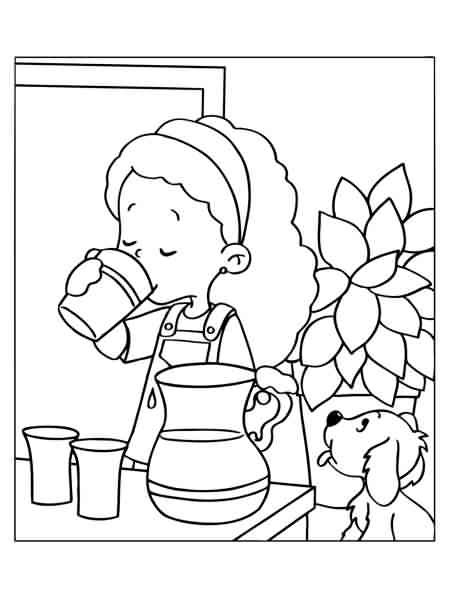 kid drinking water coloring pages