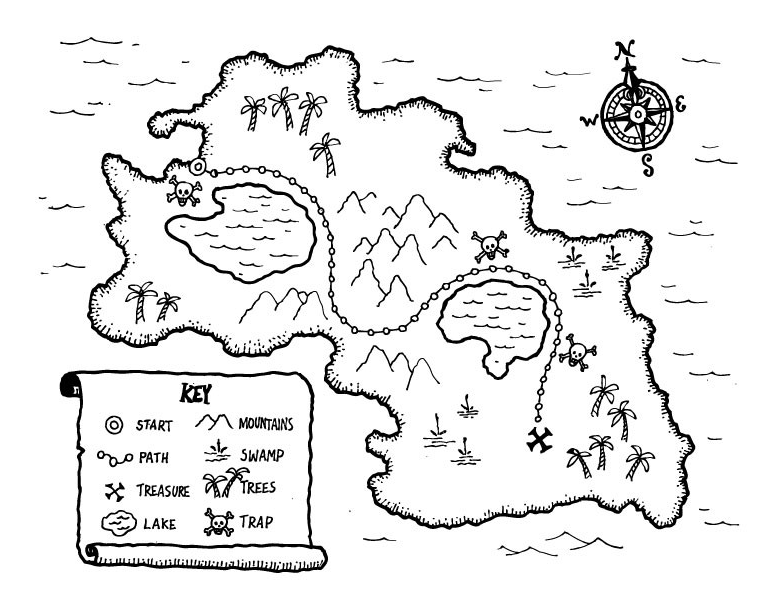 Kids Treasure Map Coloring Page Book For Kids