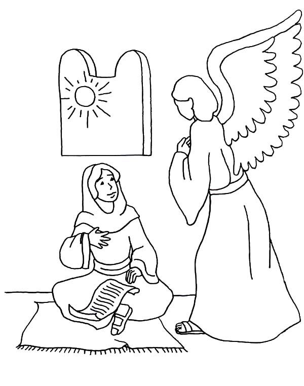 Mary and The Angel Coloring Page