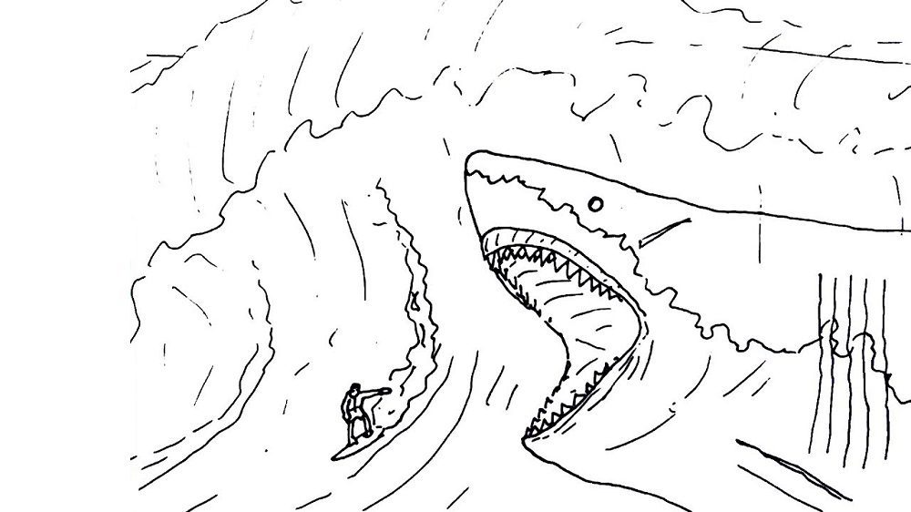 Mega Megalodon Jumping Out of Water Coloring Pages