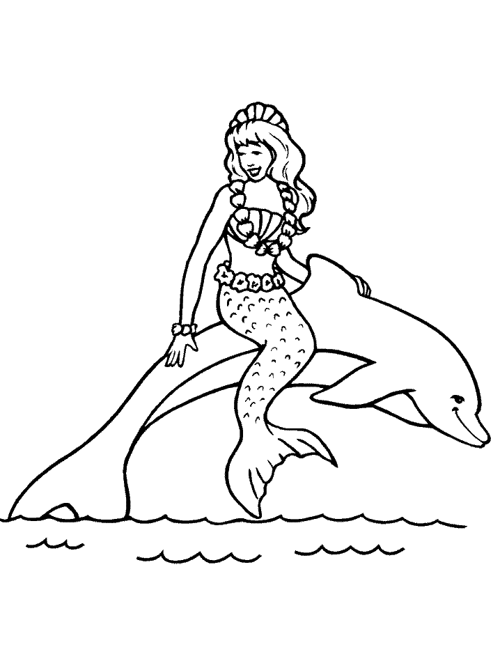 Mermaid with Dolphin coloring page