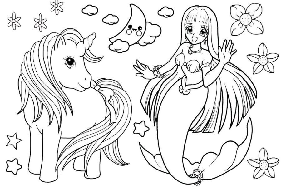 mermaid and unicorn coloring pages