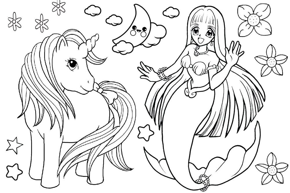 mermaid and unicorn coloring pages