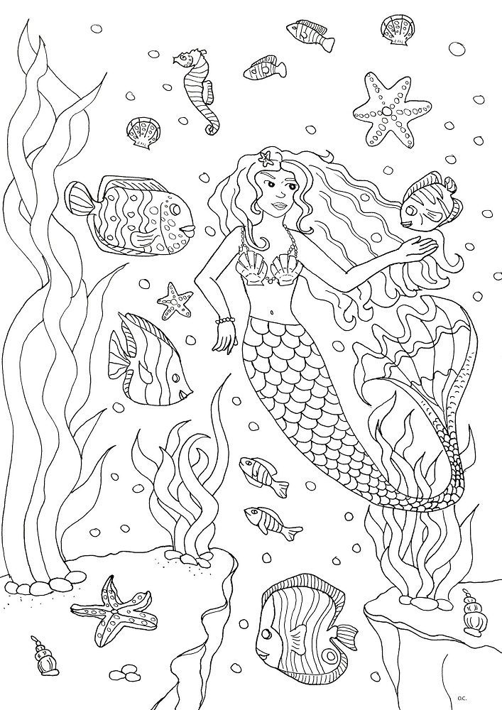 mermaid in water coloring pages