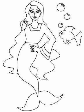 Mermaid with fish coloring page