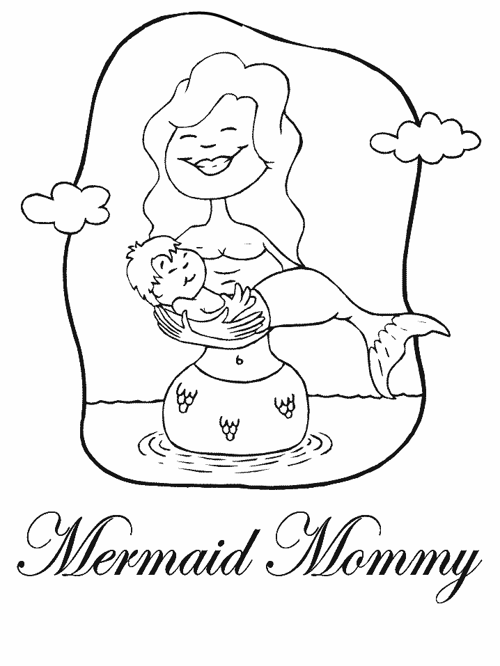 mermaid mommy coloring page