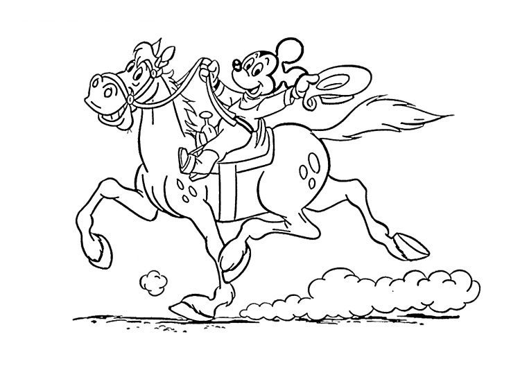 mickey mouse coloring pages riding a horse