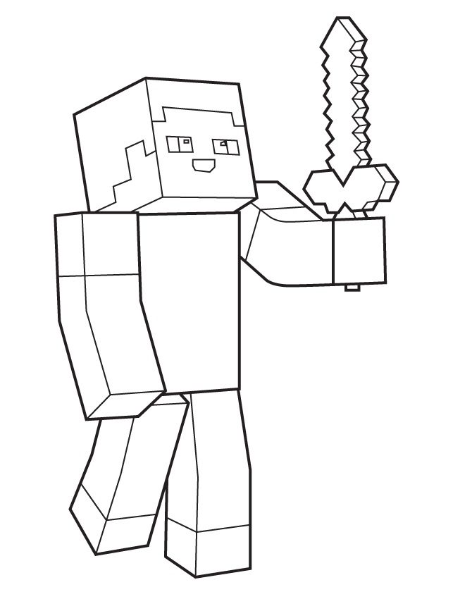 minecraft zombie with sword coloring pages