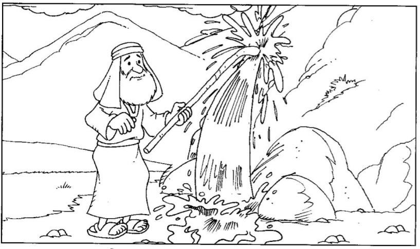 Moses hit a rock with his staff water coloring pages