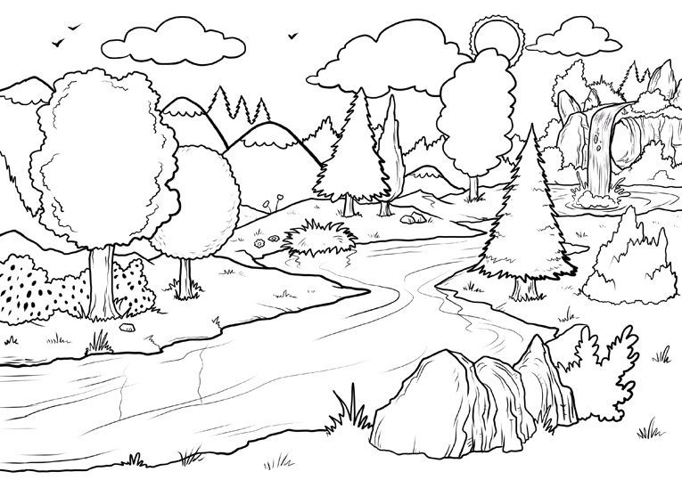 nature tree water coloring pages