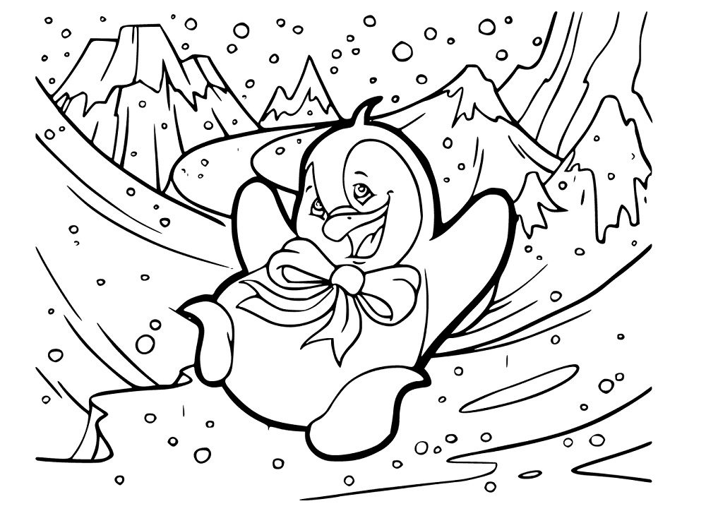 penguin winter coloring pages