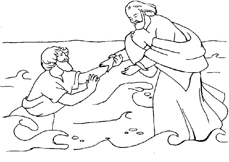 peter and jesus on water coloring pages
