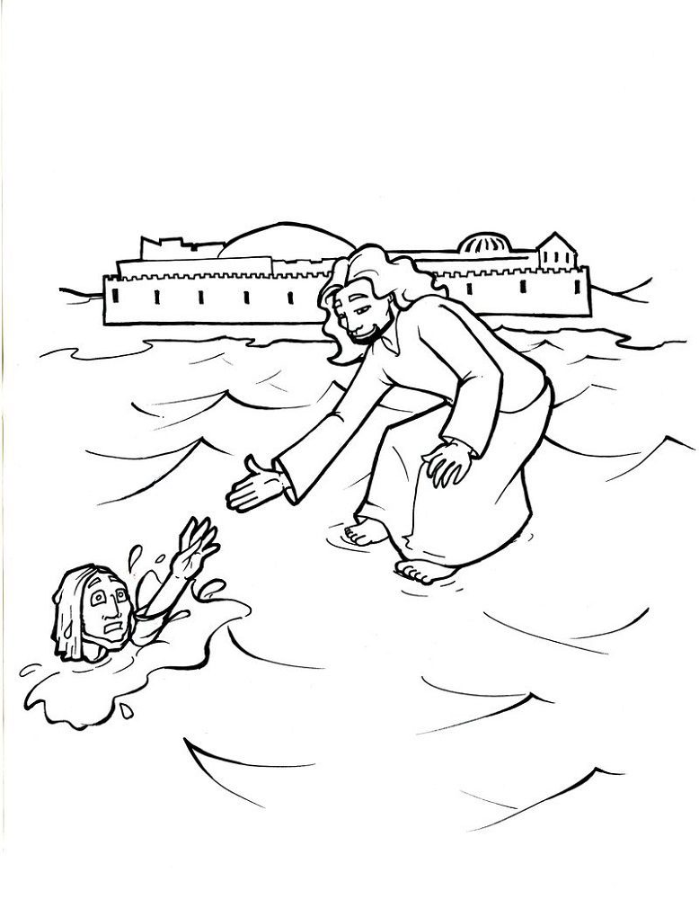peter sinking on water coloring pages