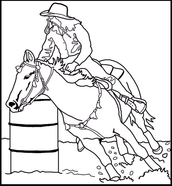 pics of coloring pages that have girls riding their horse around barrels