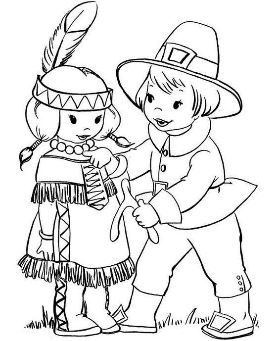 Pilgrim and Indian Coloring Pages