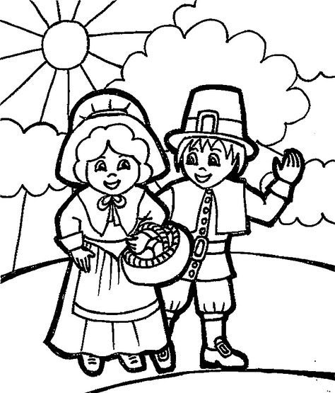 Pilgrim kids coloring page