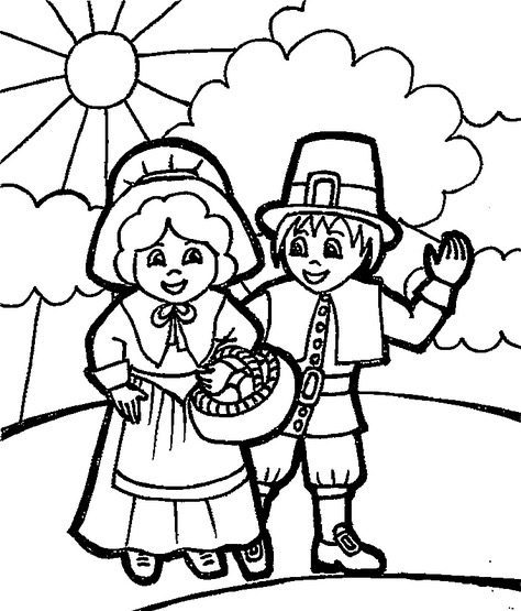 Pilgrim kids coloring page