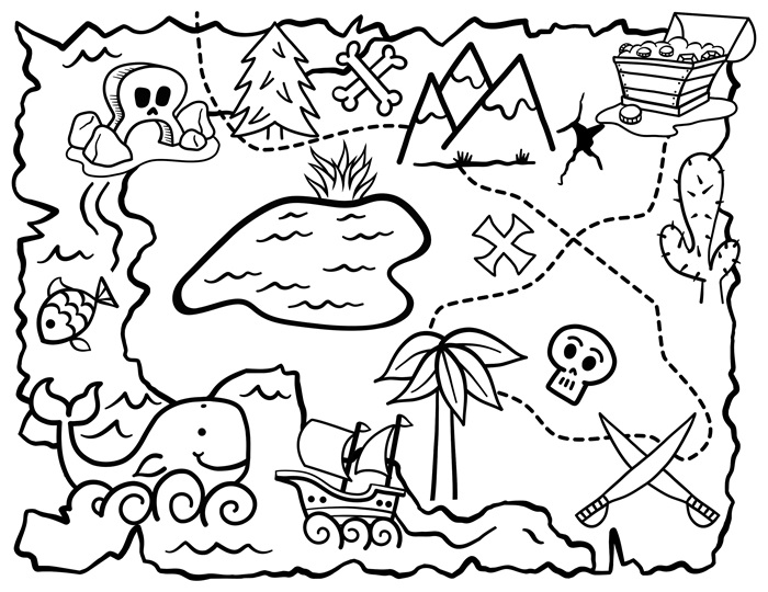 Pirate Treasure Map Coloring Page