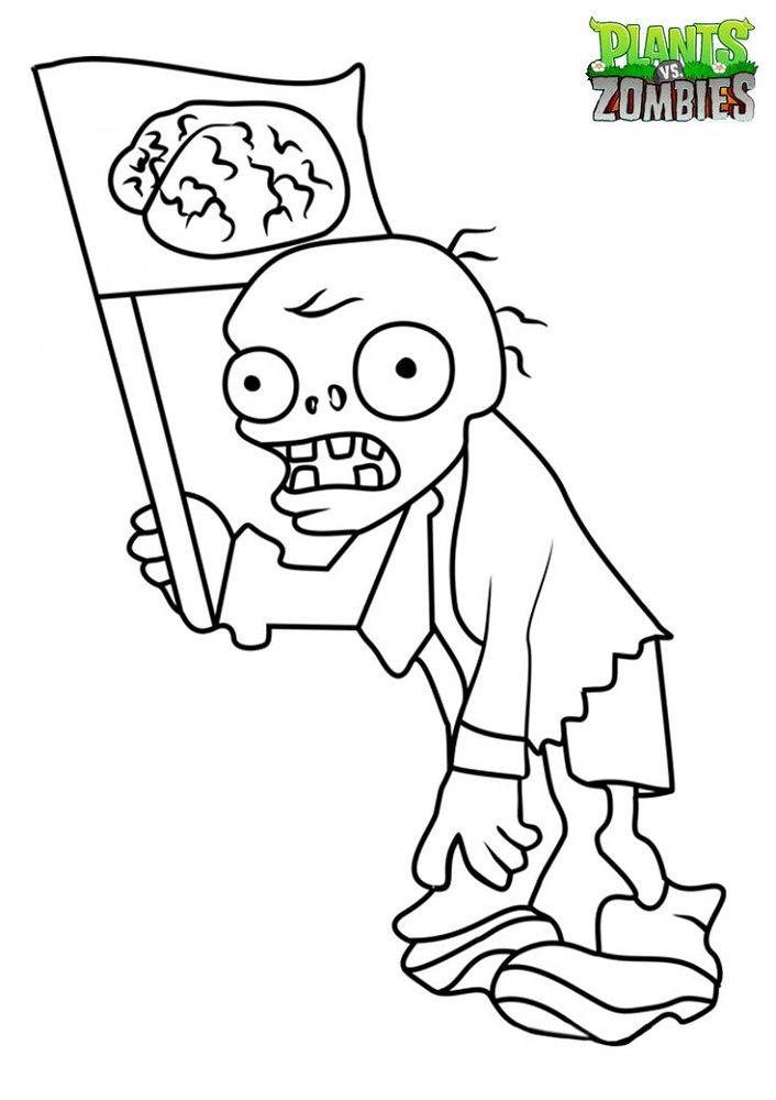 plants vs zombies coloring pages flag zombie