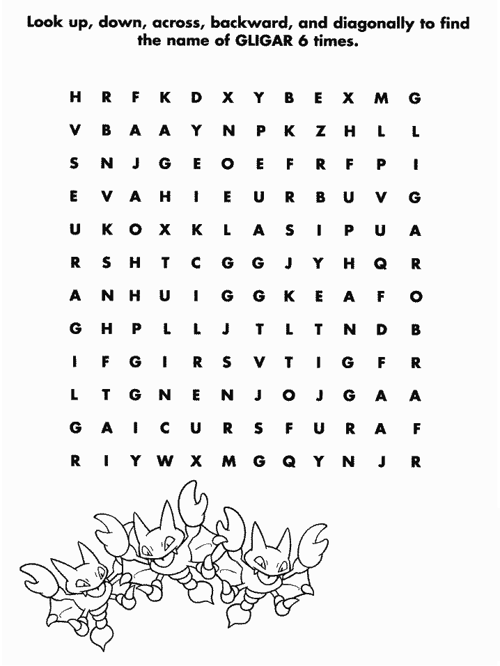 Pokemon Crossword Puzzle Coloring Page Free