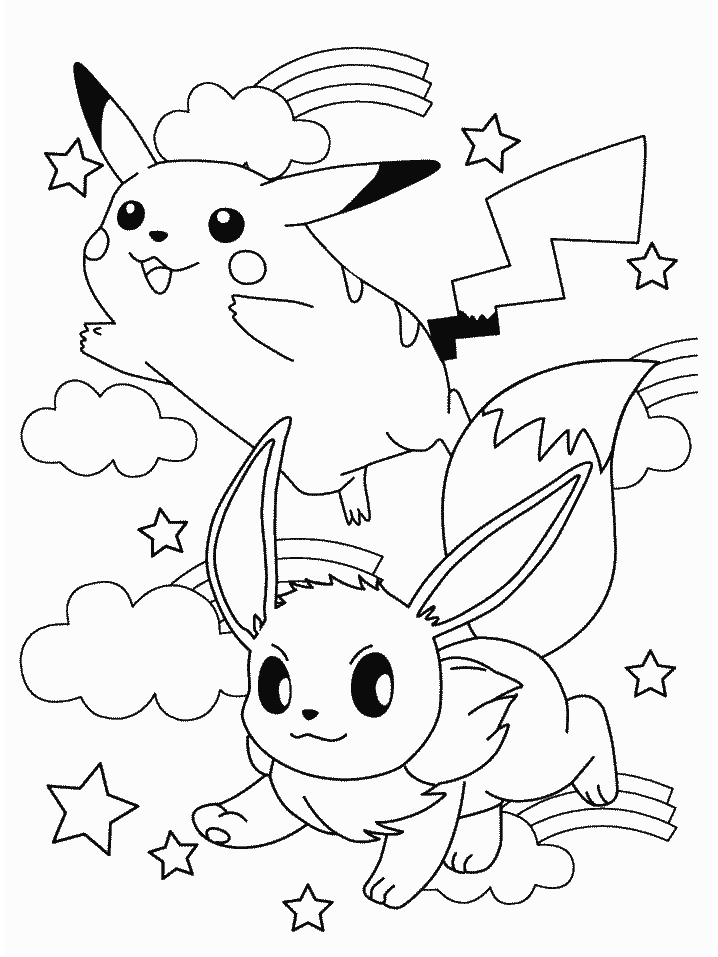 Pikachu And Eevee Coloring Pages