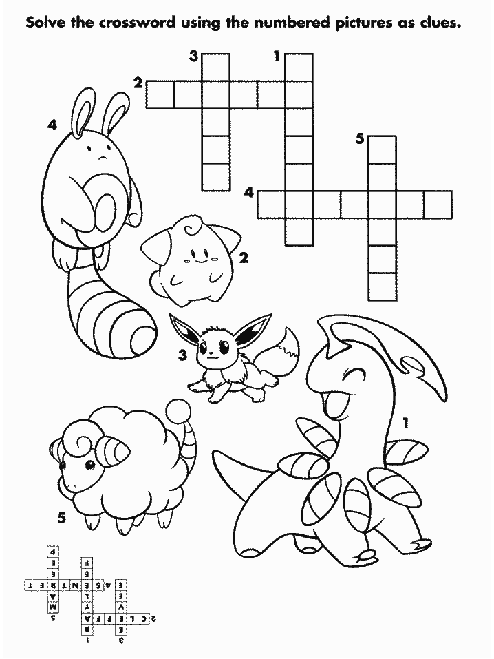 Pokemon Crossword Puzzle Color Page Printable