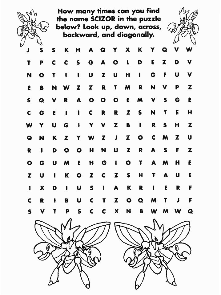 Free Pokemon Crossword Puzzle Coloring Pages