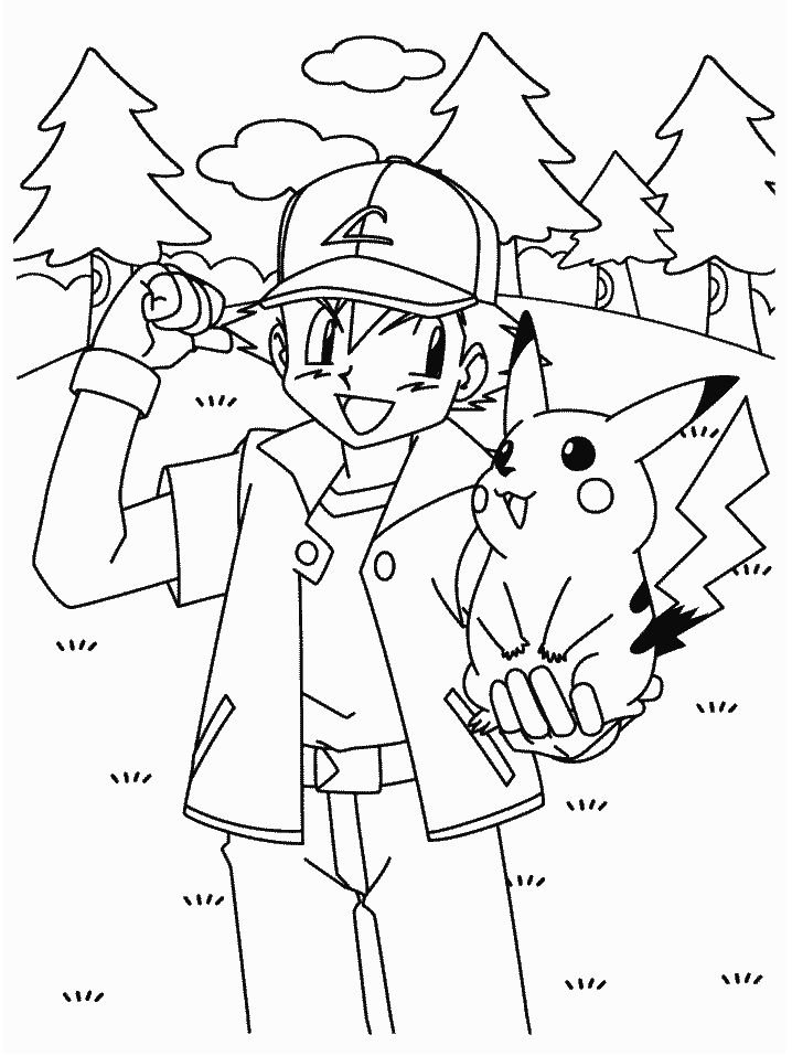 Ash And Pikachu Coloring Page Free