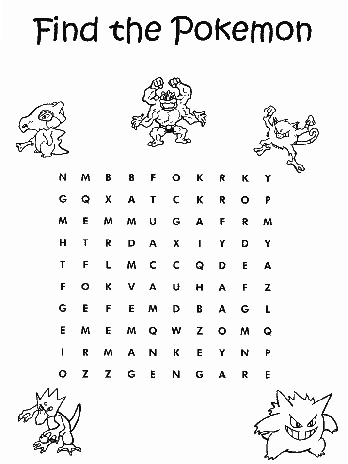 Pokemon Crossword Puzzle Color Pages