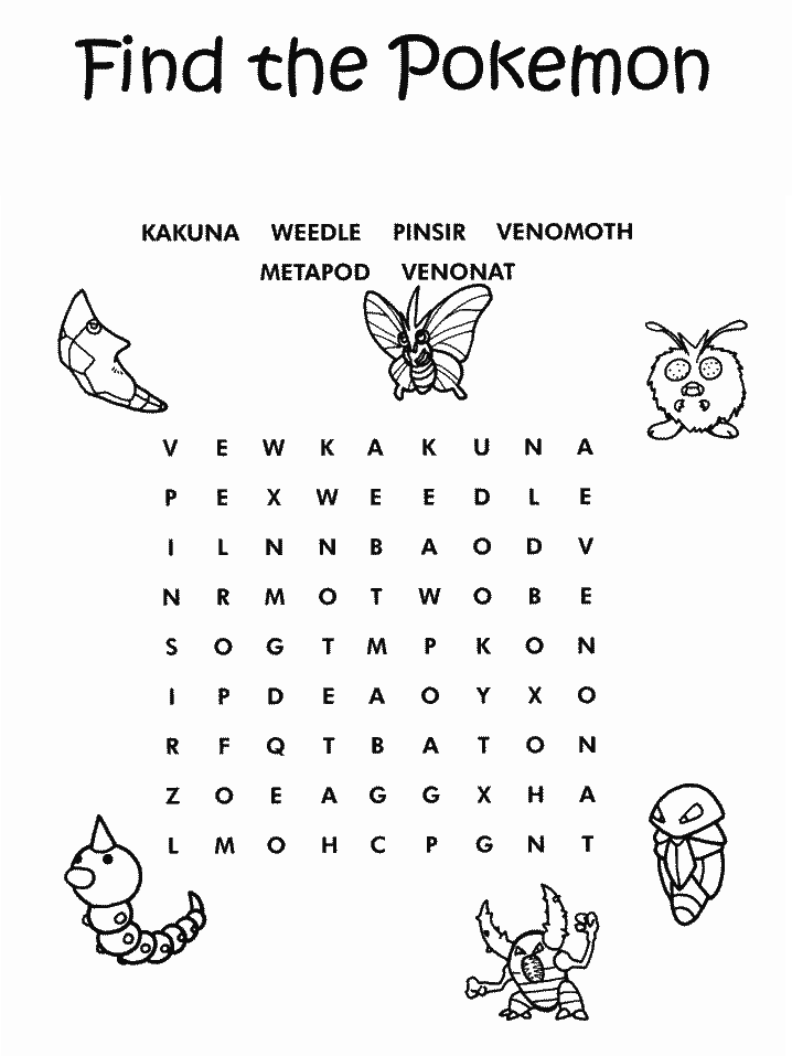 Free Pokemon Crossword Puzzle Color Page