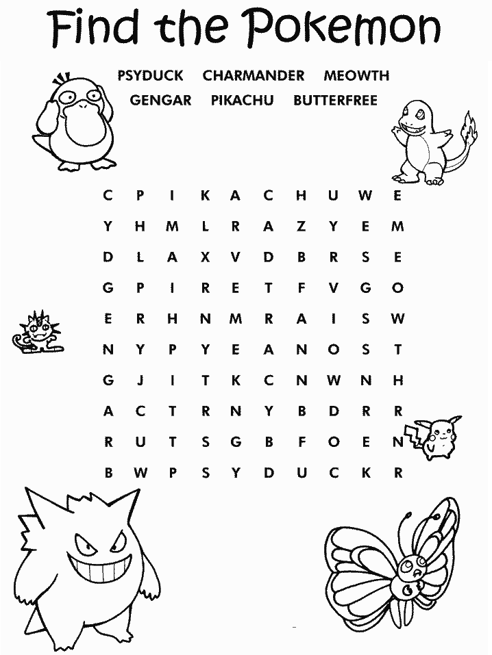 Printable Pokemon Crossword Puzzle Color Page