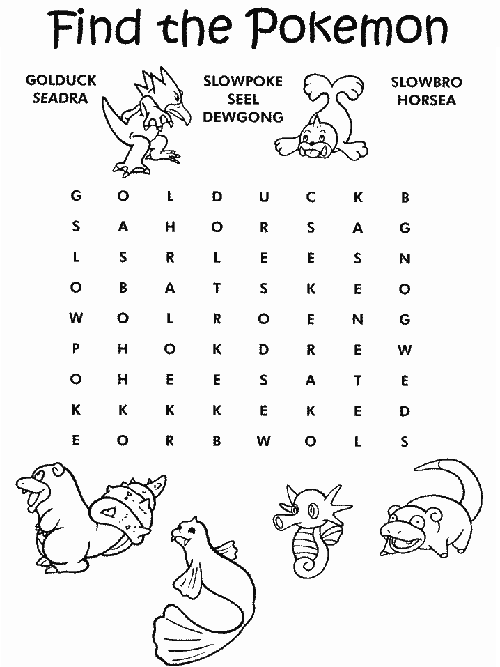 Pokemon Crossword Puzzle Coloring Pages