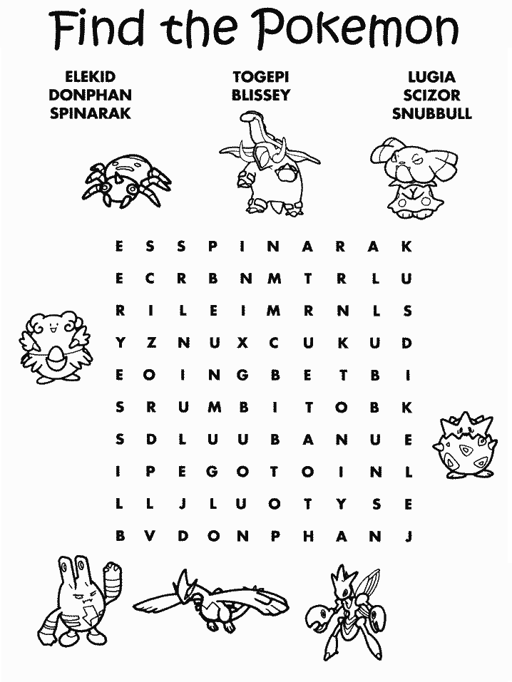 Pokemon Crossword Puzzle Color Pages Free