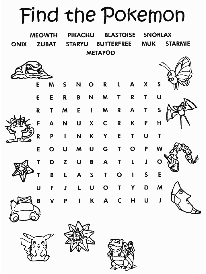 Pokemon Crossword Puzzle Color Page Free