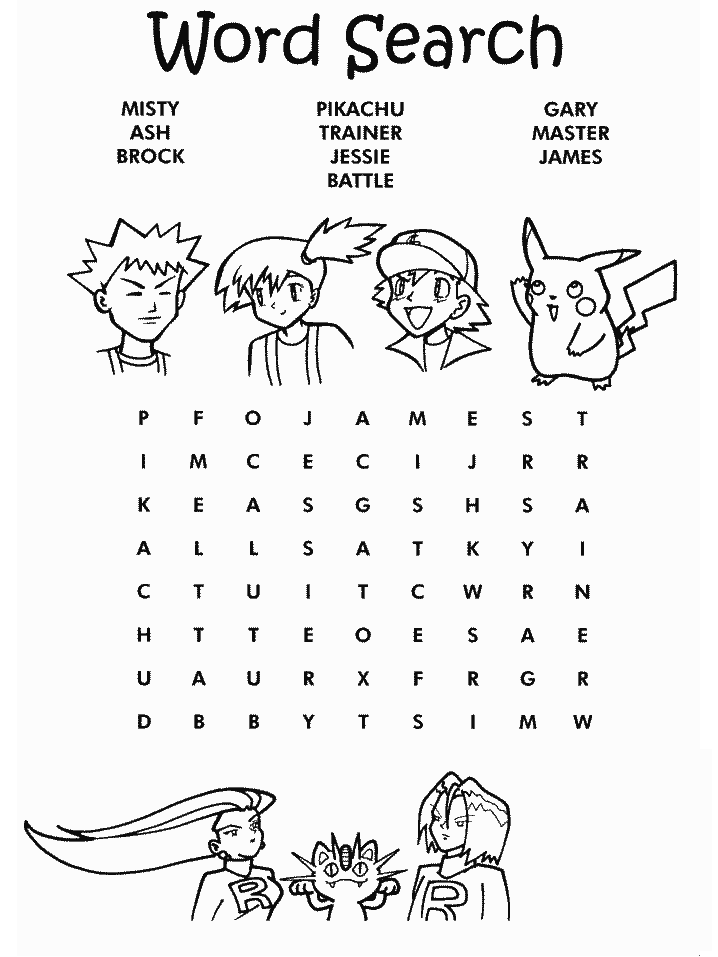 Pokemon Crossword Puzzle Coloring Page