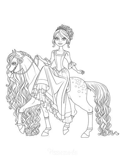 princess on a horse coloring pages