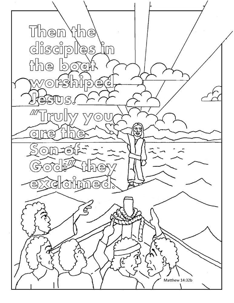 printable coloring pages of jesus walking on water