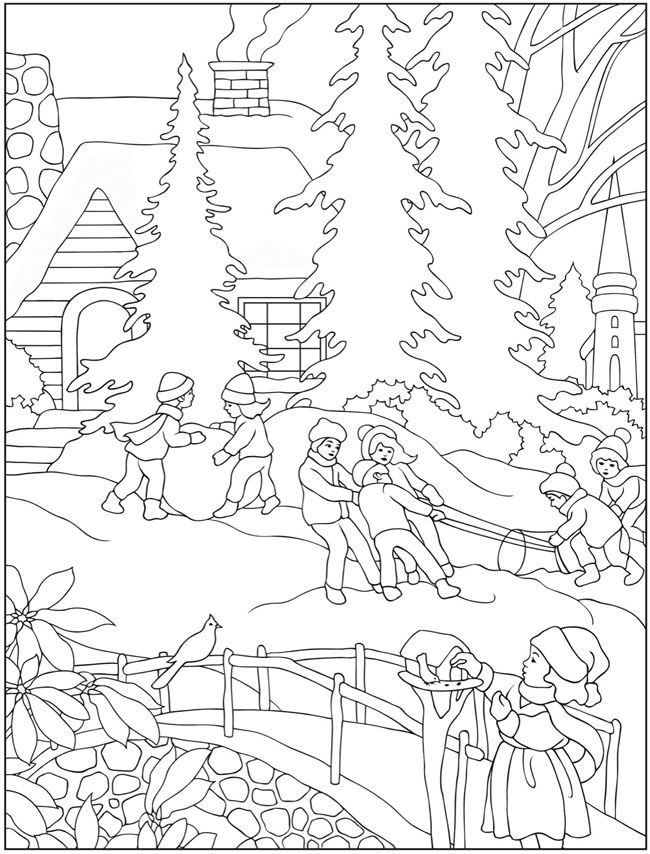 printable coloring pages of winter scenes