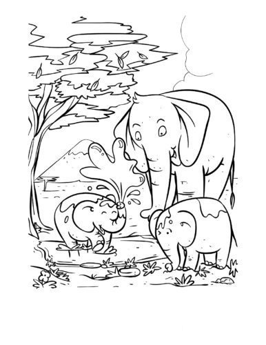 printable elephant in water coloring pages