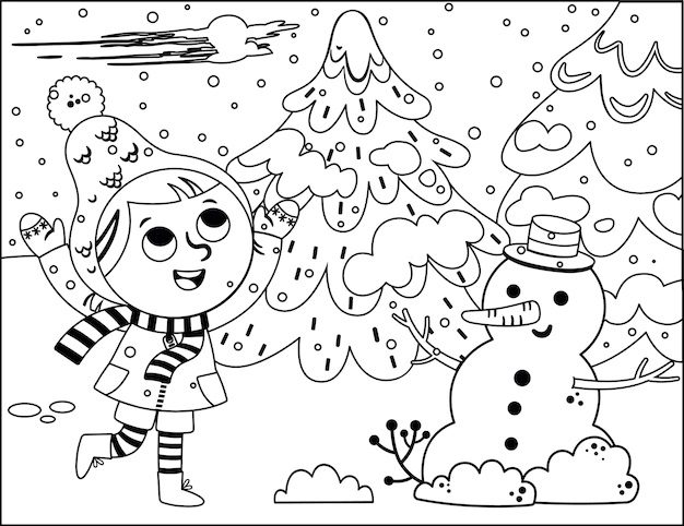 printable gril in winter coloring pages
