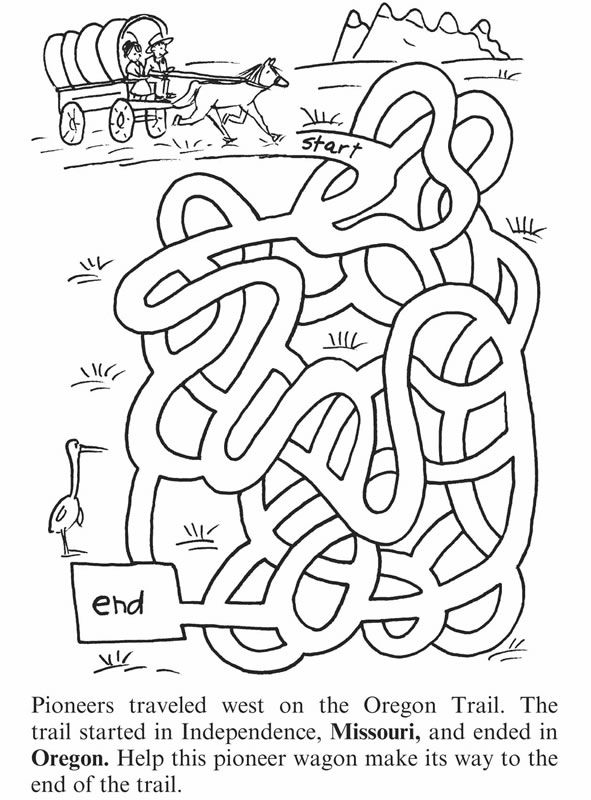 Printable Pioneer Mazes Coloring Pages