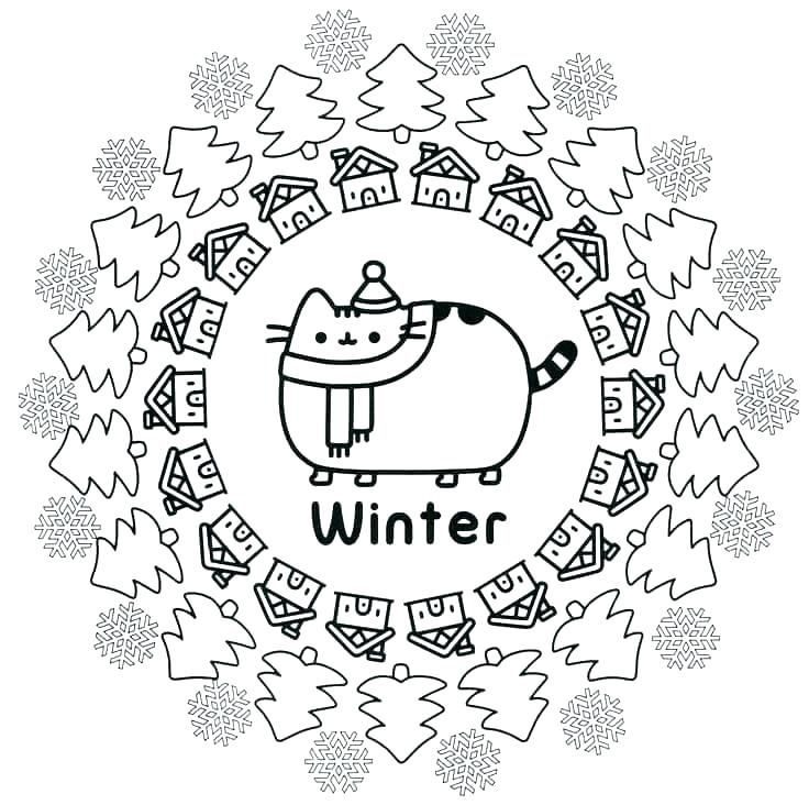 pusheen coloring pages winter