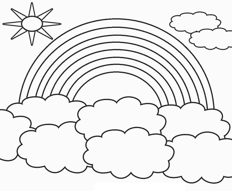 Rainbow Coloring Page with Clouds
