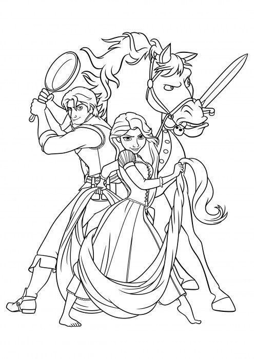 rapunzel and flynn and horse coloring pages
