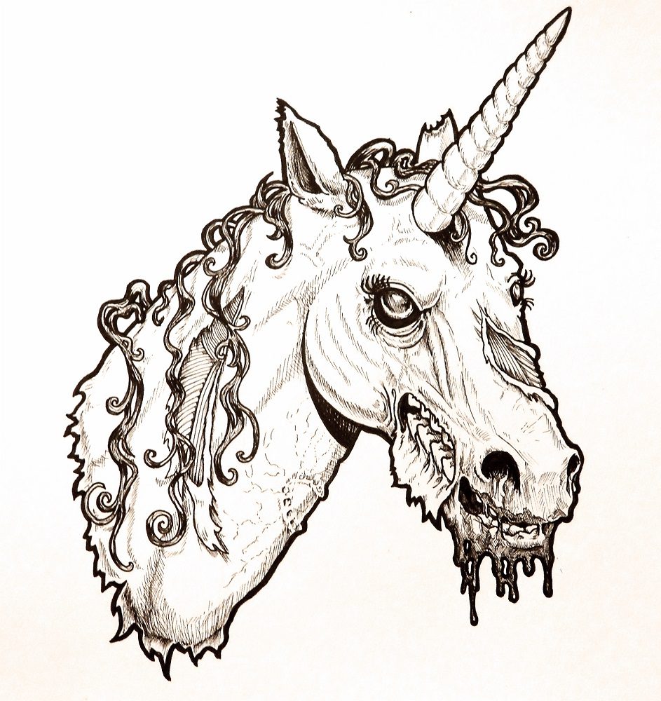 realistic coloring pages of zombie unicorn