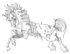realistic coloring pages of zombie unicorns